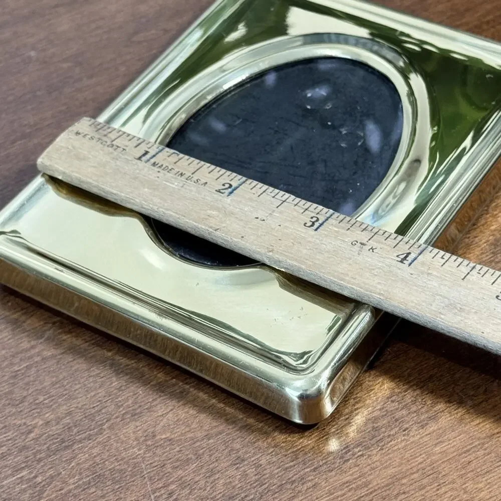 Vintage Gold Tone Oval Photo Frame with Easel Back & Velvet 2.75x4 Picture